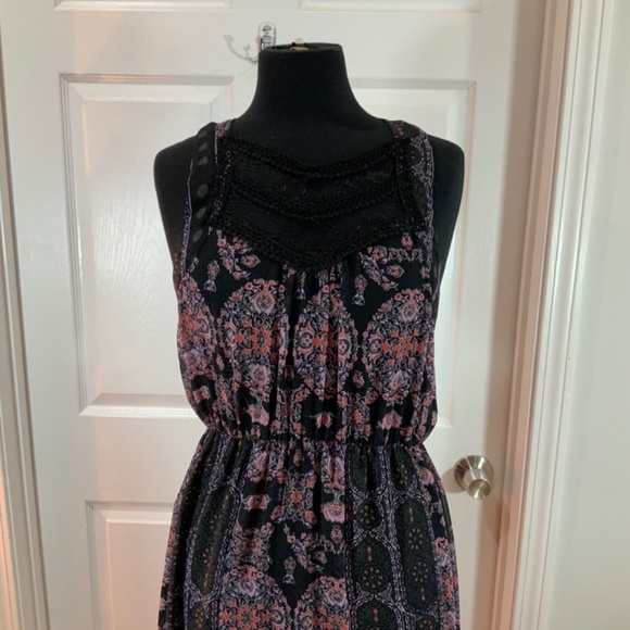 Free People Lace Boho Festival Moroccan Printed Yoke Maxi Dress Size 6 - Picture 3 of 12